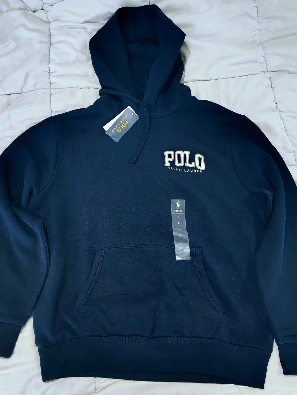 Polo by Ralph Lauren Navy Pullover Hoodie with White Embroidered Logo